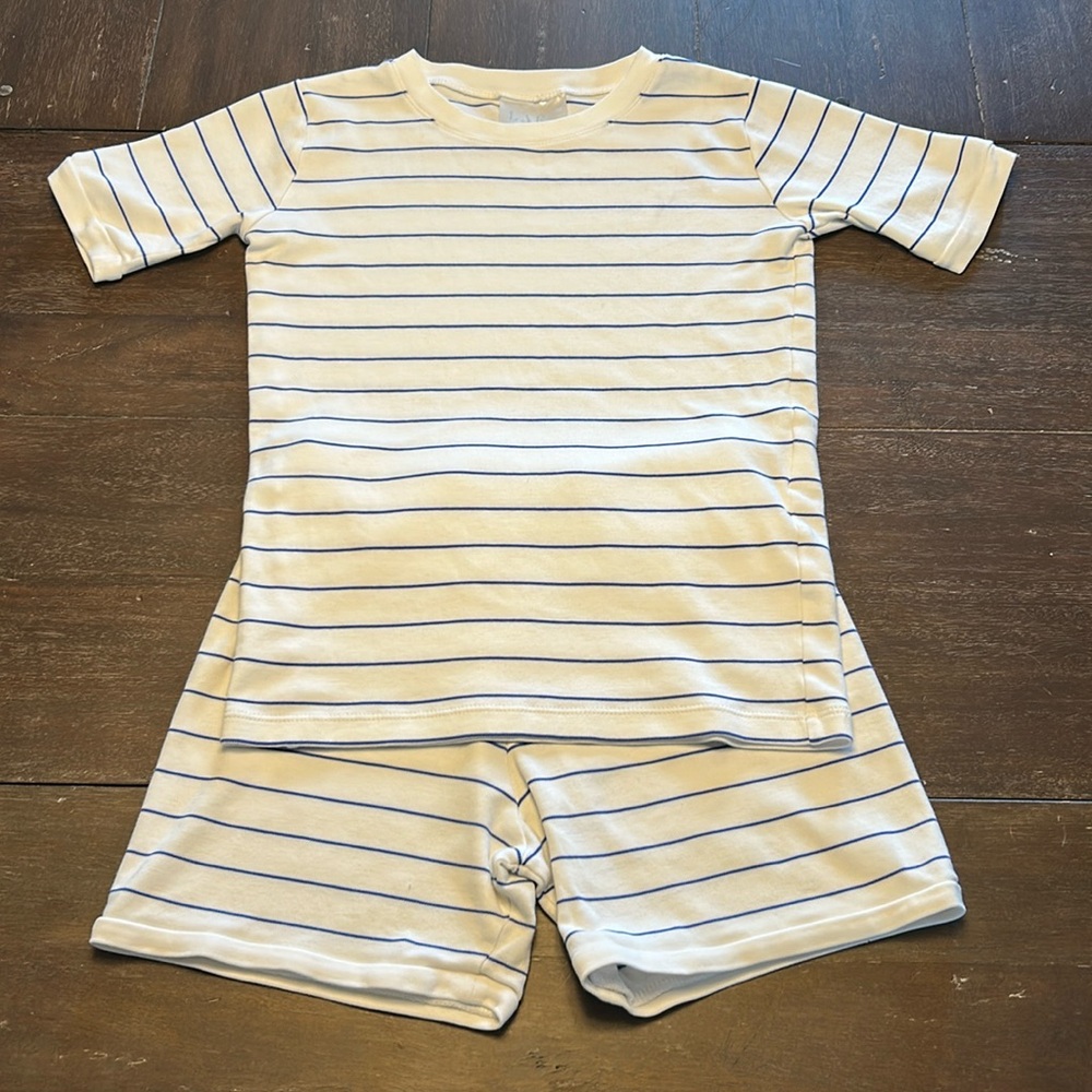 LAKE Pima Cotton White with Dark Blue Stripe Pajama Short Set